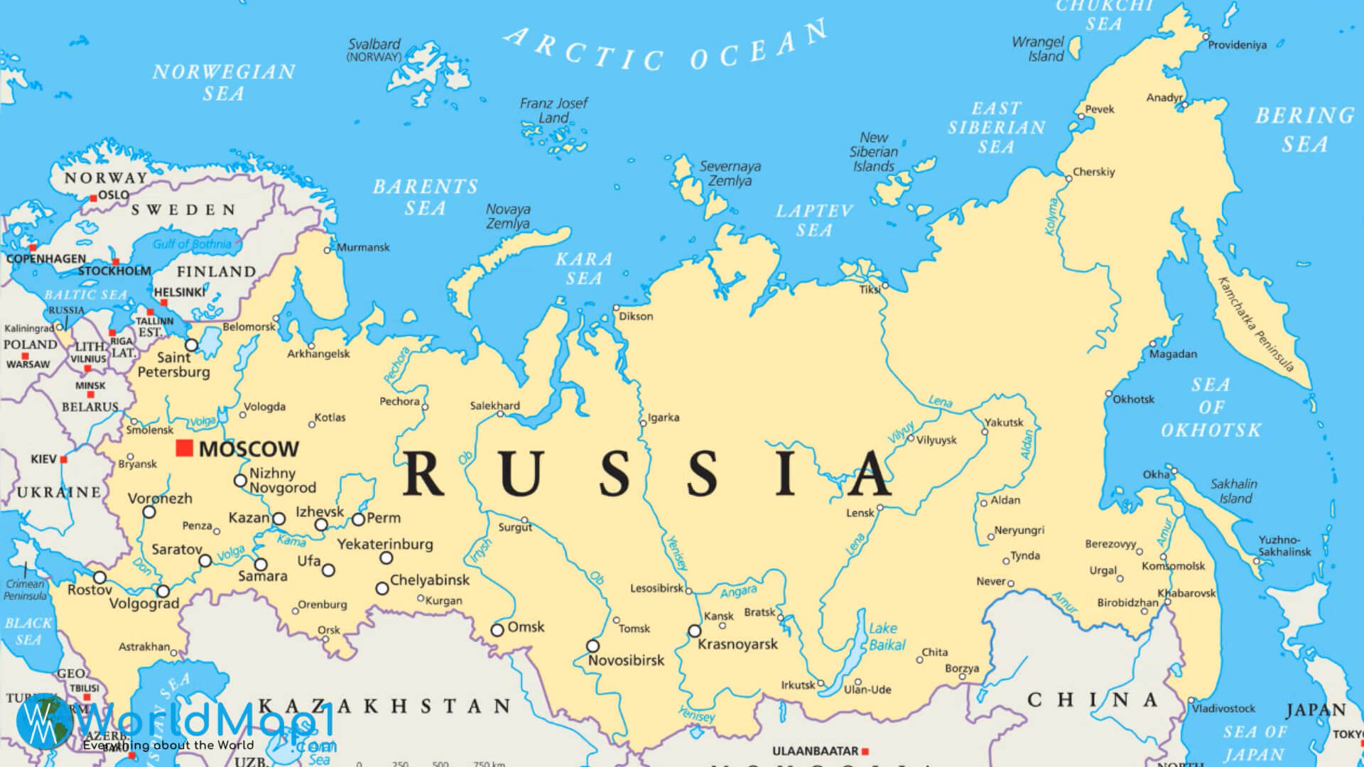 Russland-Karte mit Flüssen